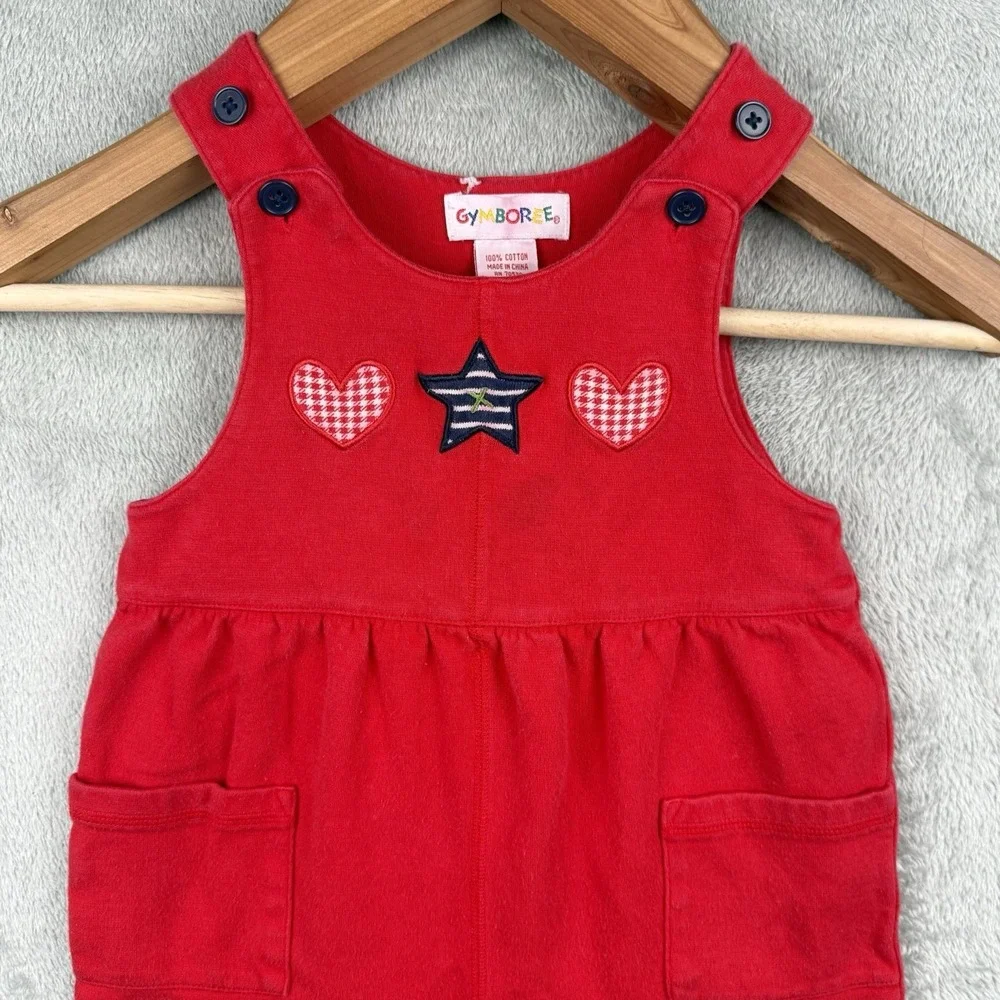 Gymboree Overalls Baby Girl Small 12-24 Month Red Embroidered Heart 90s Vintage